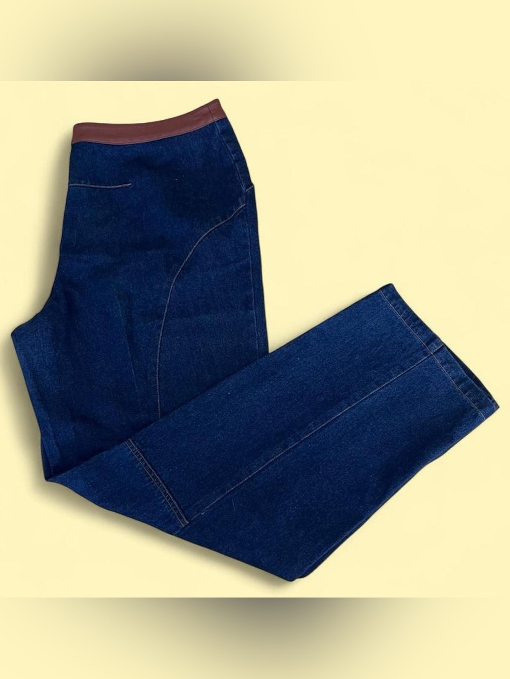 Vintage Forenza size 16 Blue denim jeans w/ faux leather waistband straight leg